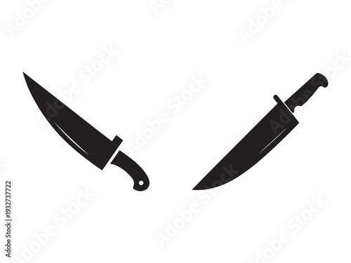 Silhouette of two kitchen knives with blade and handle isolated on white background