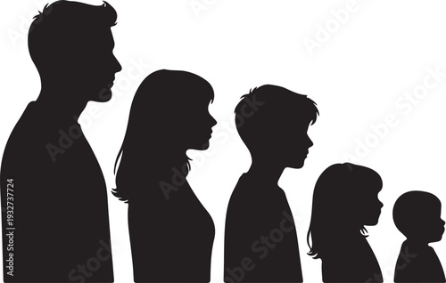 Isolated Black Family Silhouettes in Age Progression, Representing Generations isolated PNG with Transparent Background