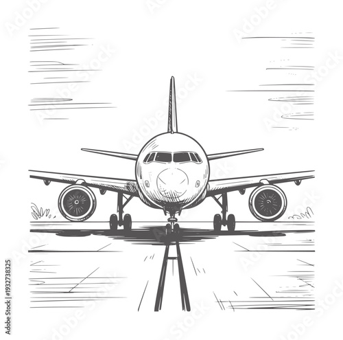 Black and white of airplane front view tarmac aircraft travel transportation