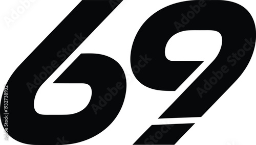 A large black number sixty nine on a white background