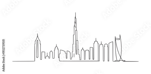 Dubai skyline minimalist line of iconic skyscrapers architecture
