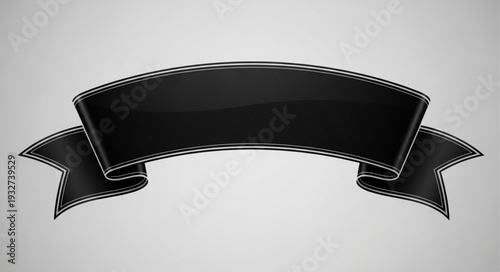 Elegant black ribbon banner with stitched edges for announcements and messages.