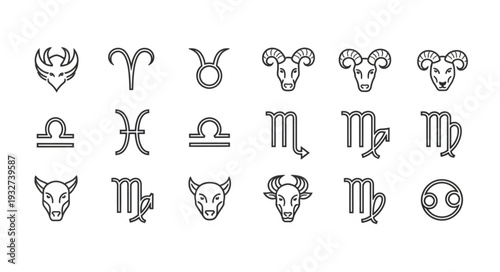 Zodiac signs illustrated in a line art style, representing astrology and horoscopes.