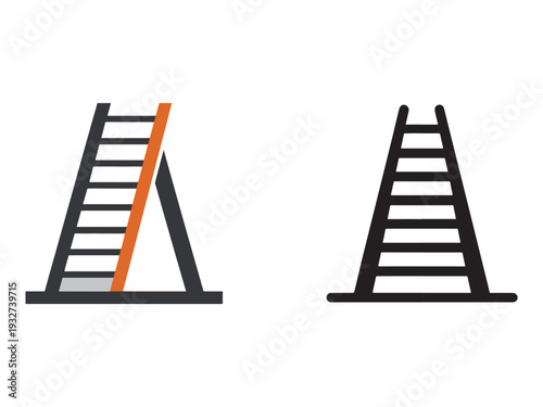 Simple illustrations of two Aframe ladders one with an orange stripe on the side  isolated on white background
