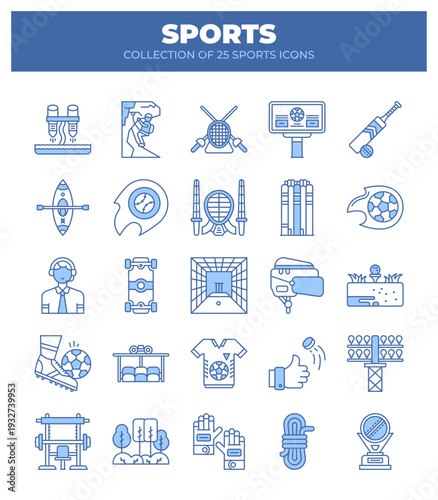 Collection of 25 Sports Icons.  A Visual Guide to Various Sports and Their Equipment