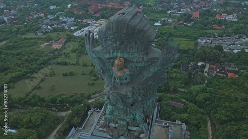Aerial drone flying over garuda wisnu kencana statue in bali