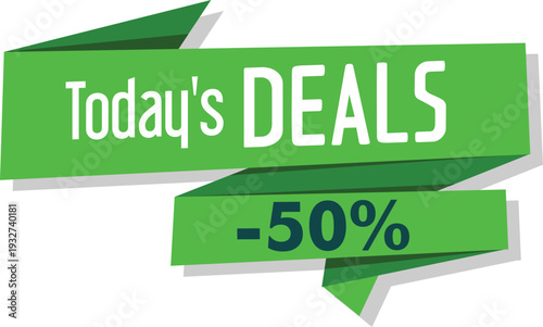 A green banner with today's deals and a 50 percent discount