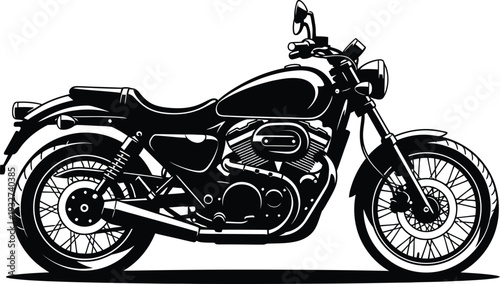 A black and white illustration of a classic motorcycle with a sleek design