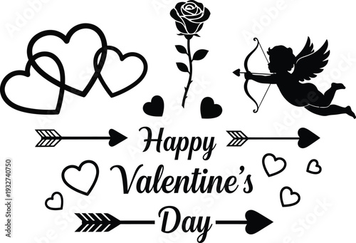Valentine's day greeting with hearts cherub and floral elements