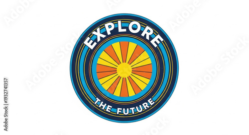 Explore the Future - A vibrant circular logo with a sunburst design.