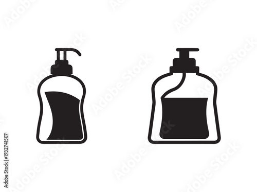Two black and white hand sanitizer bottles with pump dispensers for hygiene and cleanliness  isolated on white background