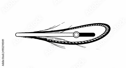 Abstract illustration of a stylized loop with a central element and trailing lines, suggesting motion or connection.