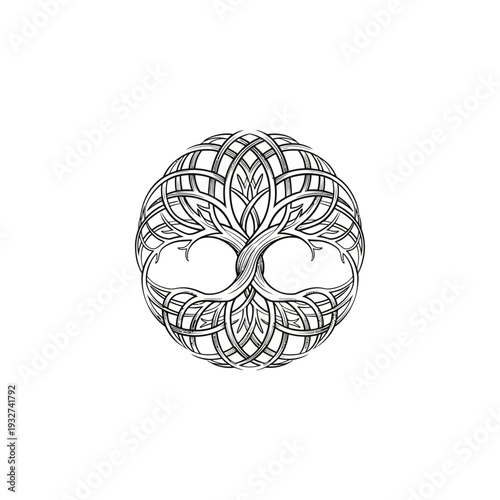 Intricate Celtic knotwork tree of life symbol, representing eternity and interconnectedness.