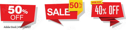 Sale banners with discount offers on a white background