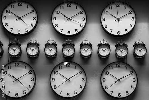 Multiple Wall Clocks Showing Different Times – Concept of Time Zones and Deadlines