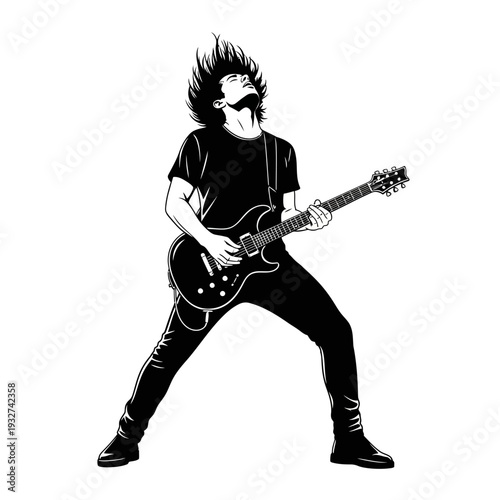 Passionate guitarist playing rock music with energy and enthusiasm.