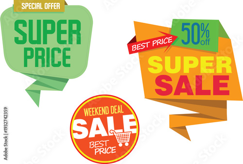 A colorful collection of sale and discount stickers