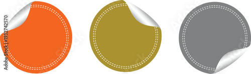 Three colored circles with peeled back stickers on a white background