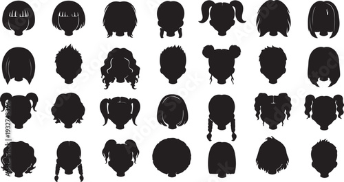 Set of Diverse Female Hairstyle Silhouettes Vector Icons Collection isolated PNG with Transparent Background
