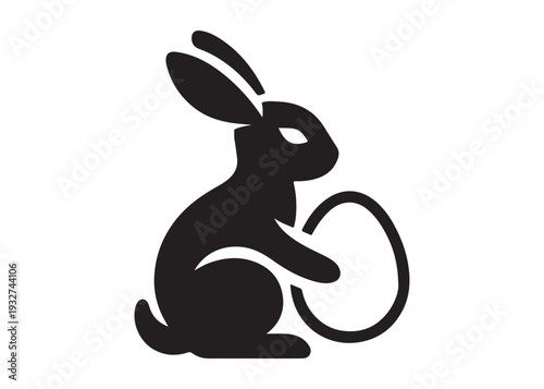 easter bunny egg logo silhouette vector, easter eggs silhouette vector illustration, easter bunny silhouette  egg logo, animals easter bunny with egg logo silhouette design on white background