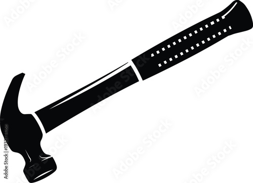 Silhouette of claw hammer hand tool with curved nail puller and flat striking surface, carpentry construction repair equipment vector illustration