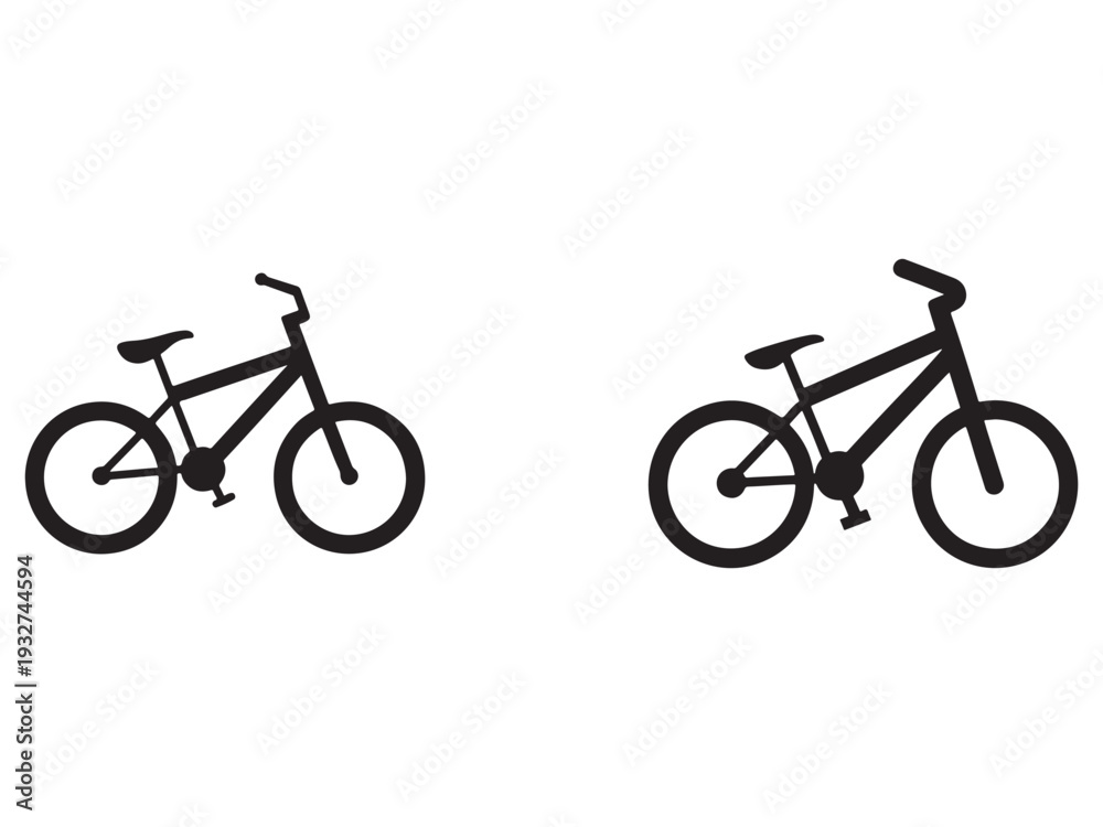 Obraz premium Two black bicycle silhouettes side by side on white background bike icons cycling symbols