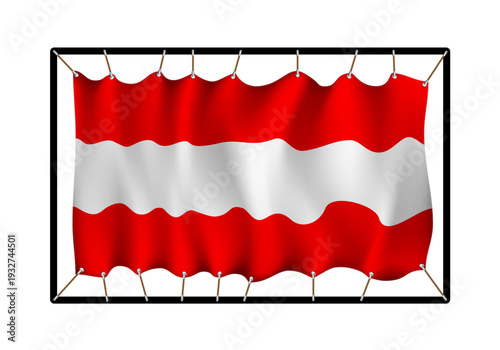 Flag of Austria. Realistig banner on ropes isolated on white background. Vector illustration