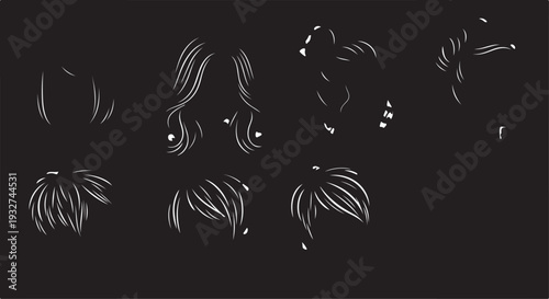 Vector Set of White Outline Hairstyles for Women and Men isolated PNG with Transparent Background