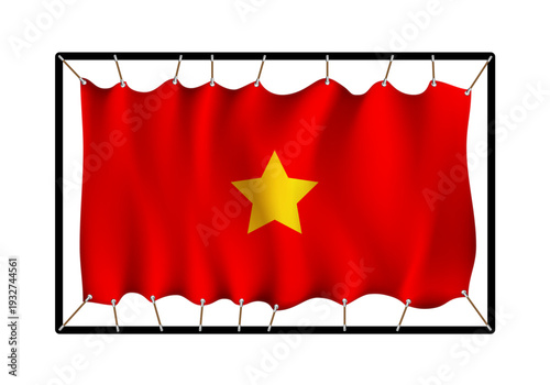 Flag of Vietnam. Realistig banner on ropes isolated on white background. Vector illustration