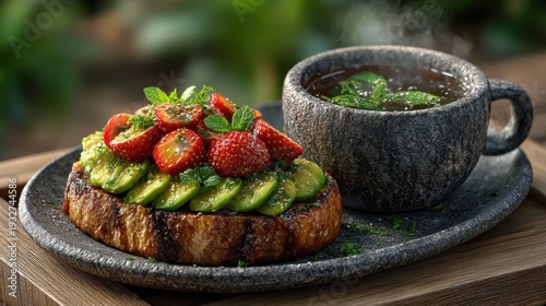 Avocado bread and berry sandwich, a delicious breakfast