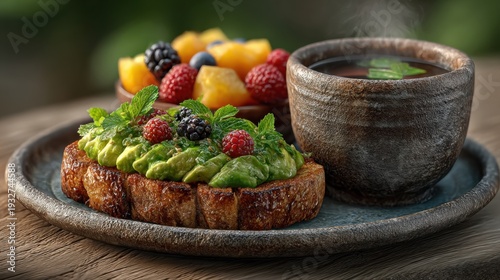 Avocado bread and berry sandwich, a delicious breakfast