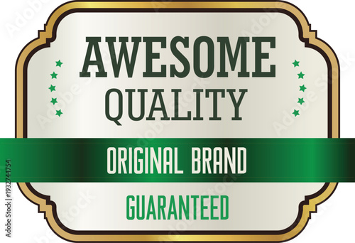 A green and gold logo with the words awesome quality