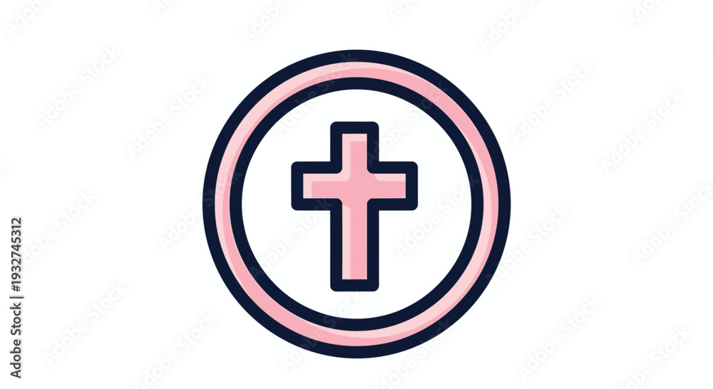 Obraz premium Cross Inside Badge Circle Flat Vector Illustration Design