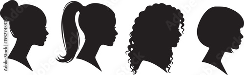 Collection of Isolated Black Female Head Profiles with Diverse Hairstyles Vector isolated PNG with Transparent Background