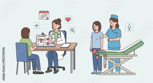 Doctor and patient discussing medical information, healthcare consultation, medical exam