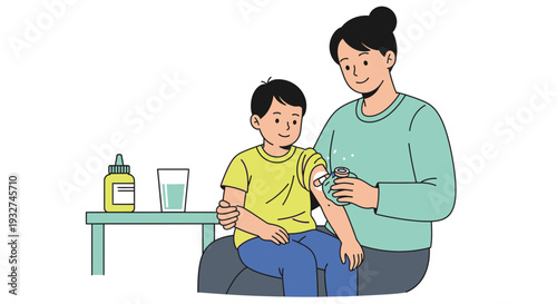 Mother Administering Vaccine to Child for Health and Protection