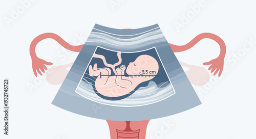 Medical Ultrasound of Human Fetus in Uterus, Pregnancy Development