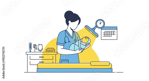 Nurse Holding Newborn Baby in Medical Clinic, Healthcare Concept