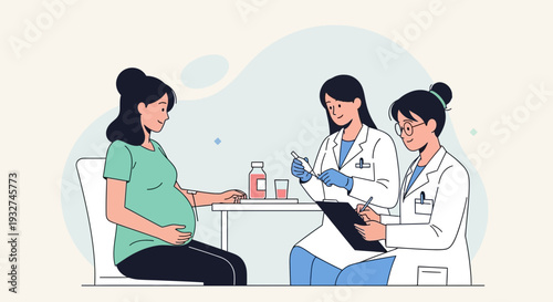 Pregnant Woman Consults Doctors for Healthcare and Medical Checkup