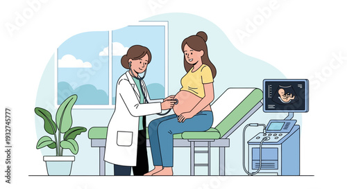 Pregnant Woman Medical Checkup with Doctor and Ultrasound Machine