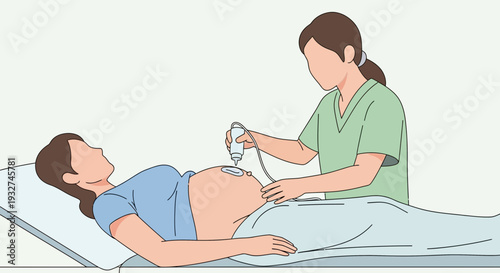 Pregnant Woman Undergoing Ultrasound Scan by Medical Professional