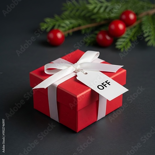 Red gift box with white ribbon.