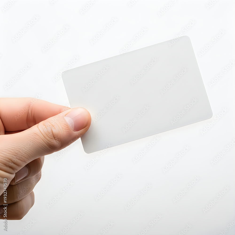 Obraz premium A hand holding a blank white card against a white background