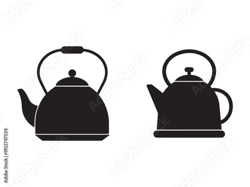 Two black kettle silhouettes side by side on white background
