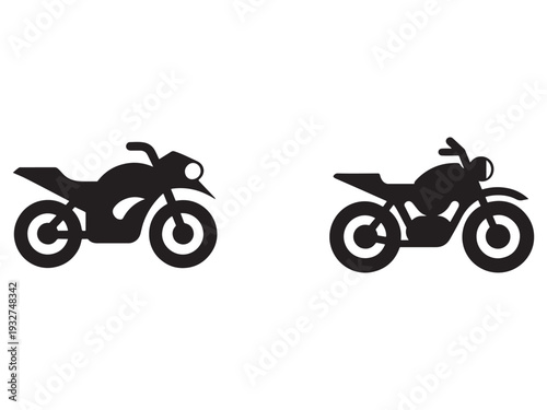 Two black motorcycle silhouettes side by side on white background  motorbike icons