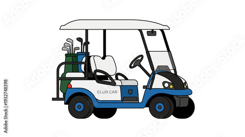 Golf Cart with Clubs on White Background