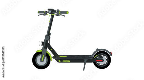 Modern electric scooter with neon green accents, isolated on white