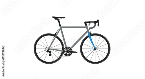 Modern Road Bicycle, Gray Frame, Blue Fork, White Background
