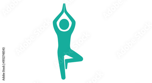 Silhouette of a person practicing yoga in a tree pose against a white background