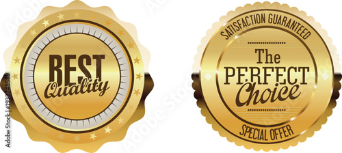 Two gold seal badges for best quality and perfect choice